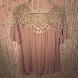 Chalk pink crocheted neckline top